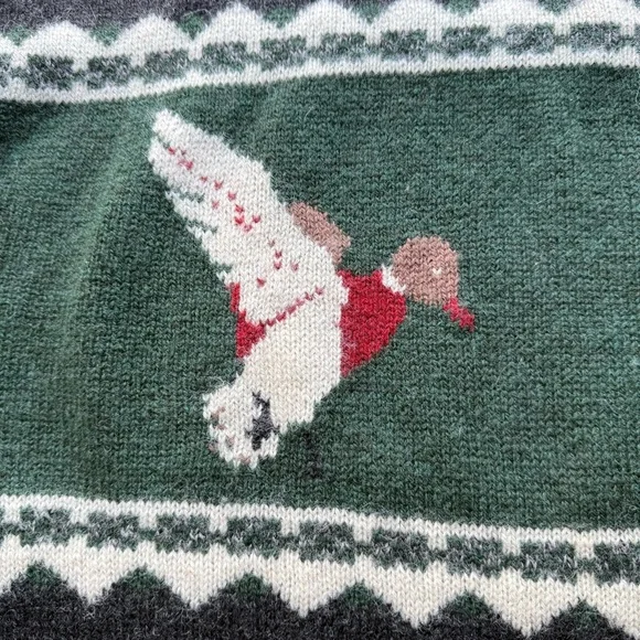 Vintage 90s Woolrich Sweater Mens Large Green Mallard Ducks 100% Wool Hunting - Picture 10 of 13